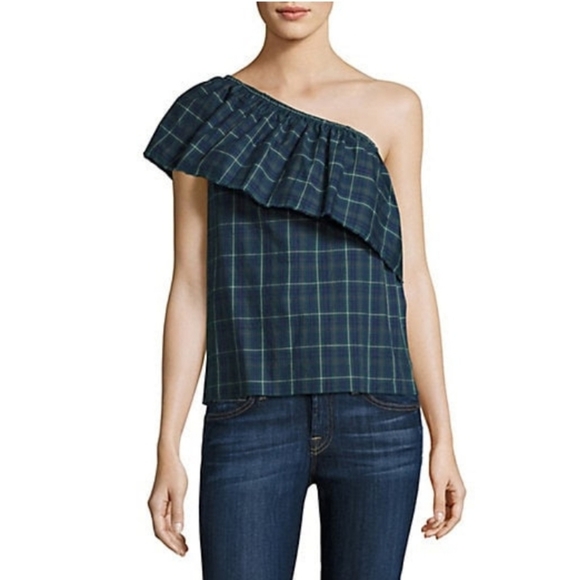 Bailey 44 Tops - Bailey/44 One Shoulder Top Plaid Blue/ Green Size XS